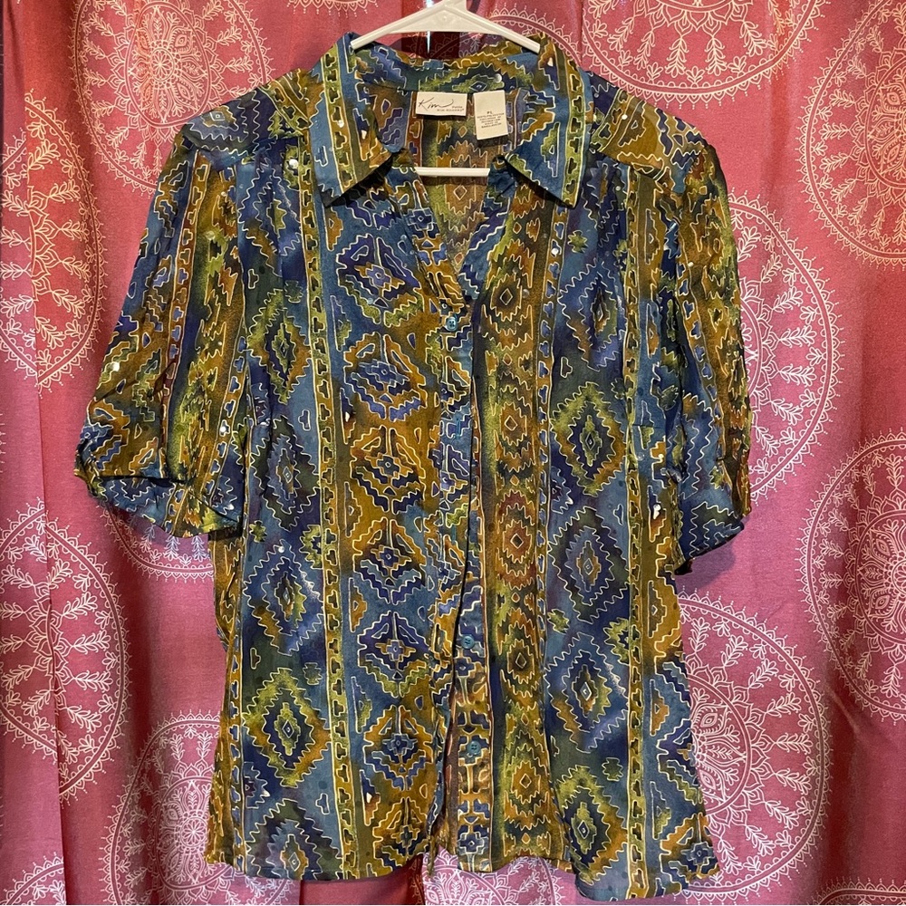 Silky button up shirt with clear sequins